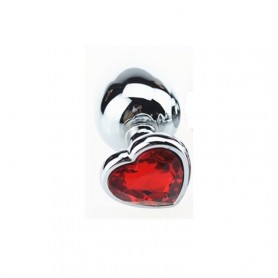 Anal Plug Metal Steel Dildo with Jewel Heart Red Red Hole Medium Anal Butt