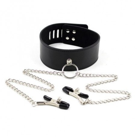 Collare con morsetti pinze per capezzoli leash nipple black nipple clamps fetish bondage