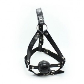 Face harness with bite head harness ball gag fetish bondage black constrictive black