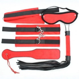 Bondage kit red fetish set whip handcuffs collar mask sexy