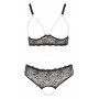 Sexy women's underwear set in sexy lace open bra and thong black briefs xl xxl