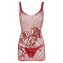 Women's red lace sexy mesh lingerie mini dress