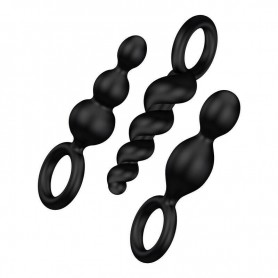 Anal Phallus Plug Kit Set 3pcs Black Silicone Dildo satisfyer butt plugs black