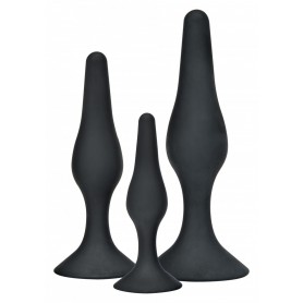 Kit Set Anal Phallus Plug Black Silicone with Dildo with Suction Cup Black Curvy Anal Play