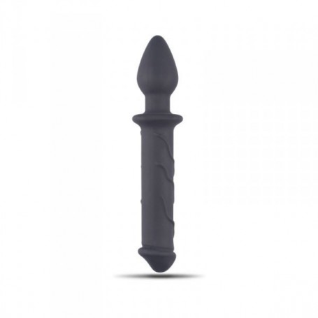 Realistic Vaginal Anal Phallus Double Dildo with Black Soft Silicone Butt Plug