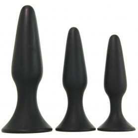 Anal Phallus Kit Anal Cap Black Dildo Black Set 3 pcs Mini Med Maxi Butt Plug