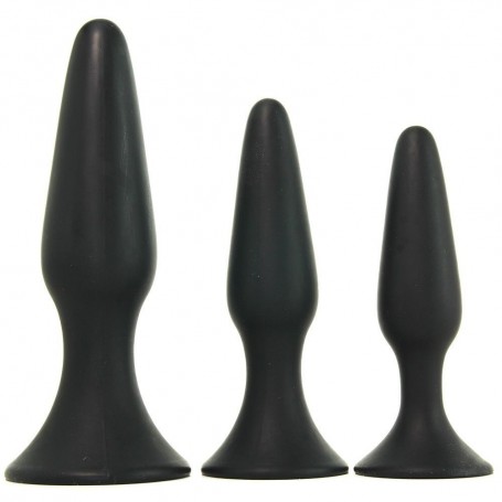 Anal Phallus Kit Anal Cap Black Dildo Black Set 3 pcs Mini Med Maxi Butt Plug