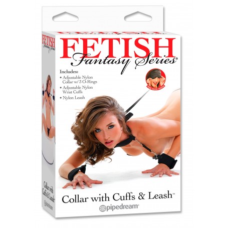 Fetish bondage leash with constrictive collar handcuffs and anklets sex toys restriant