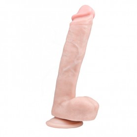 Realistic phallus dildo with suction cup and anal vaginal testicles for men and women