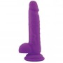 Realistic Vaginal Phallus Dildo with Silicone Suction Testicles Rod Slim Purple
