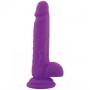 Realistic Vaginal Phallus Dildo with Silicone Suction Testicles Rod Slim Purple