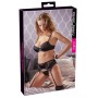 lingerie tre pezzi reggiseno perizoma reggicalze nero con pizzo trasparente sexy