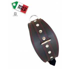 Leather fetish collar with velcro strap made in italy