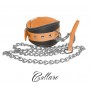 Collar with leash in genuine leather and leather orange fluo bondage man woman