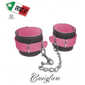Constrictive anklets in genuine black leather and pink professional bondage restriant bondage