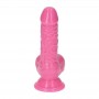 Small soft pink dildo with suction cup and testicles phallus mini penis fake pink