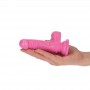 Small soft pink dildo with suction cup and testicles phallus mini penis fake pink