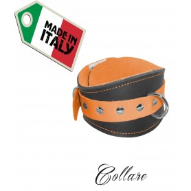 Genuine leather collar made in Italy Orange Fluo Black Bondage erotic games