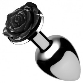 Aluminium plug Analplug mit schwarzer Rose