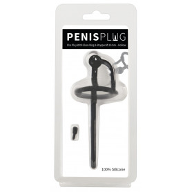 Penis plug anello fallico con blocca sperma in silicone nero