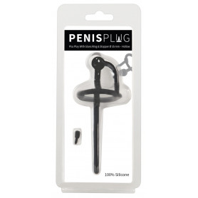 Penis plug phallic ring with black silicone sperm lock