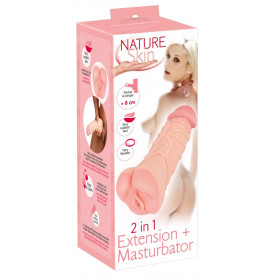 Masturbatore realistico vagina finta prolunga per pene indossabile 2in1 Extension + Masturbator